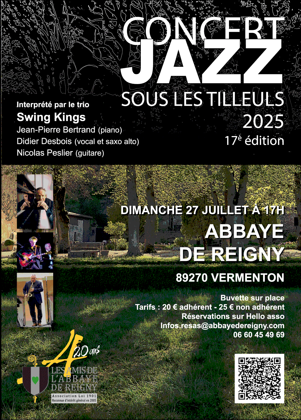 Jazz concert under the lime trees: Swing Kings Jean-Pierre Bertrand (piano) Didier Desbois (vocals and alto sax) Nicolas Peslier (guitar)